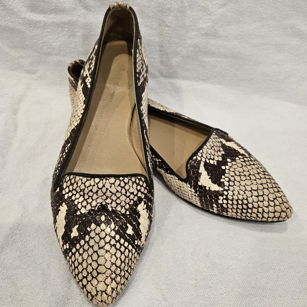 Mercanti Fiorentini Beige and Black Snakeskin Loafers